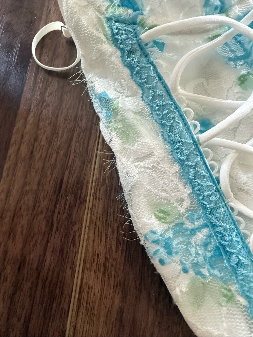White & Aqua Lace-Up Mini Dress - Picture 3 of 9